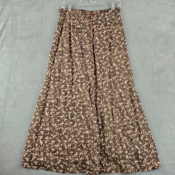 Vintage Express 90's Floral Maxi Skirt Brown Ditsy Print Cottagecore Coquette L - Picture 1 of 8